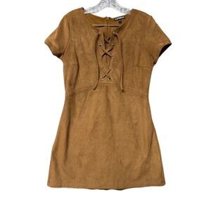 Express Suede Mini Short Sleeve Dress Brown Size Large